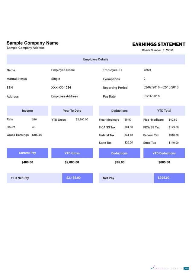 Download EARNINGS statement template Word and PDF format, version 2 Photoshop template